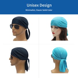 ZLYC Sweat Wicking Do Rags Skull Cap for Men Women Thin Dew Rag Bandana Cycling Helmet Liner Beanie (Solid Blue&Navy)