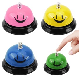4 Pcs Call Bell, Table Bell, Desk Bell, Reception Bell with Crisp Bells, Smile Reception Bell, Stainless Steel Desk Bell Counter Bell, Bell Ring for Christmas Service Hotel Kids Game Restaurant Bar