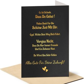 NOCHME Leaving Card Colleagues Job Change with Envelope Gold Black 12 x 18 cm Folding Card Elegant Card Colleague Farewell Retirement for Colleagues Work Colleague Friends Retirement