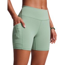 CRZ YOGA Womens 6'' Swim Board Shorts High Waisted Quick Dry Bathing Bottoms Swimsuit Trunks with Liner and Pockets Green Palm Court Large