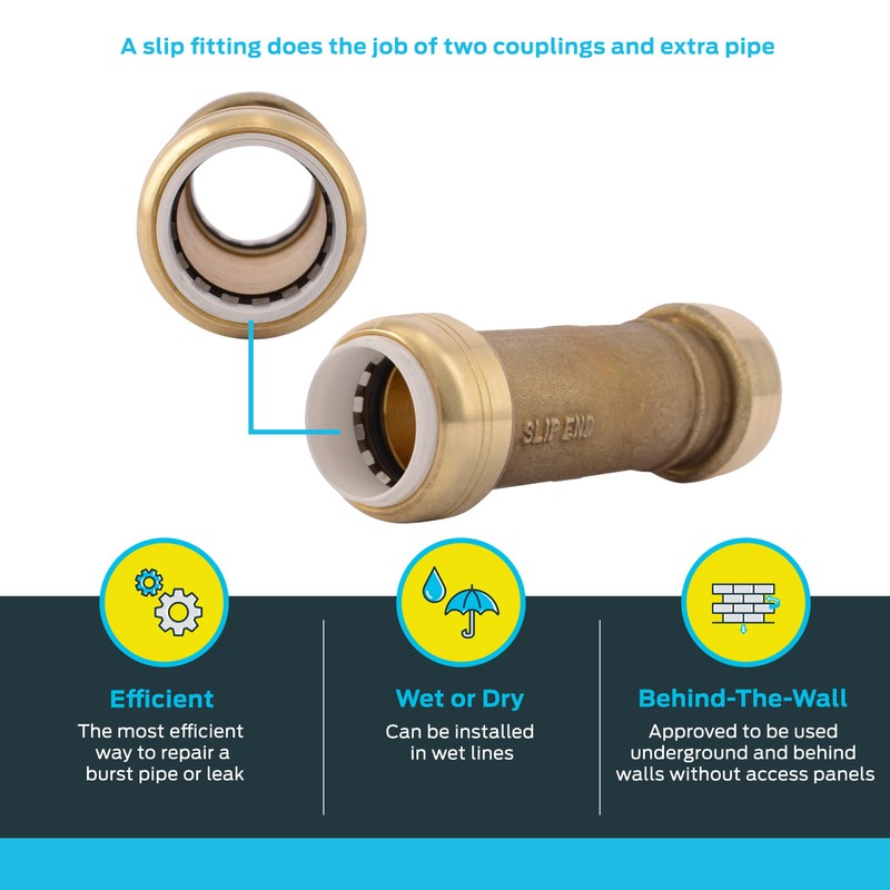 SharkBite 3/4 Inch PVC Slip Coupling, Push to Connect Brass