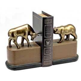 Bellaa Bull Bear Decorative Vintage Bookends Business Gifts for Executives Manager Finance Company Stock Consultant Advisor Animal Book Ends Bookshelves Support Statues