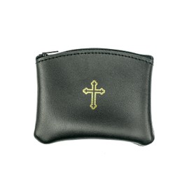 Intercession Genuine Leather Rosary Pouch, Keepsake for Catholic Prayer Rosary Beads (Cross - 3in x 4in)