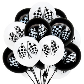 WODJR 40Pcs Racing Car Balloons Checkered Balloons Racing Car Party Decorations Black White Balloons Checkered Flag Balloons Racing Car Latex Balloons for Racing Car Birthday Party Decorations