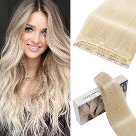 S-noilite Clip in Hair Extensions Human Hair Platinum Blonde - One Piece Hair Extensions Clip in Real Hair 18 Inch (50 g)