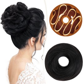 Silk-co Doughnut Shape Messy Hair Buns Hair Piece Scrunchies for Women Girls Ponytail Extensions Updo Hair Pieces Donut Hair Chignons Hair Accessories 55g-1Pcs #Natural Black
