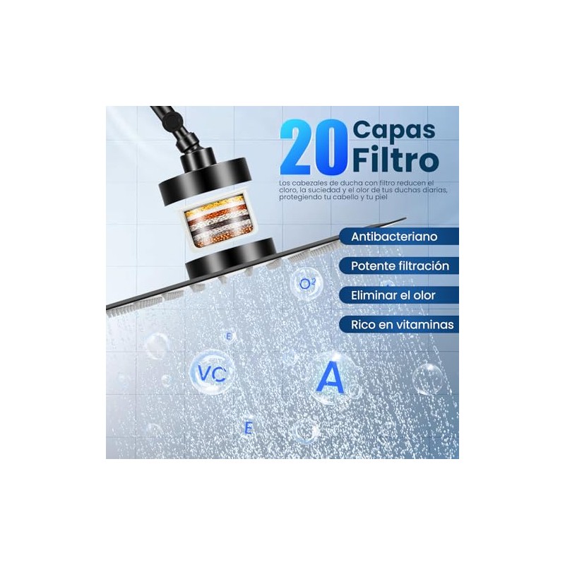 Regaderas para Baño con Filtro y Brazo de Extensión, 10"
