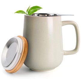 Happy Lemuro Tea Mug with Infuser and Lid - 17 oz Ceramic Steeping Cup with Large Handle - Tea Infuser Mug