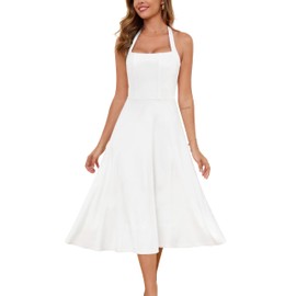 Zattcas Summer Dresses for Women 2025 Casual Spring Sleeveless Beach Vacation Midi Sundresses Cute Homecoming Birthday Bridal Shower Bridesmaid Dresses White L