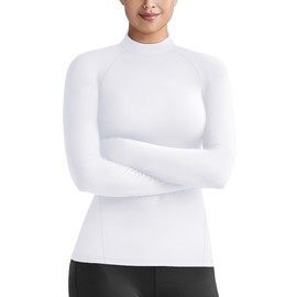 Workout Tops for Women Mock Neck Thermal(White,S)