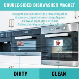 Funny Cute Cartoon Clean Dirty Dishwasher Magnet, Universal Kitchen Flip Sign Indicator, Double Sided Kitchen Dish Washer Refrigerator Magnet Flip with Magnetic Plate for Mother's Day (A-3)