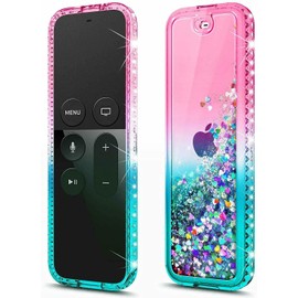 NZND Glitter Quicksand Case Compatible with Apple TV 4K / HD Siri Remote (1st Gen, 2015/2017), Pink/Aqua | Bling Floating Liquid Sparkle Soft TPU Cover for Apple TV 4th & 5th Gen Remote Control