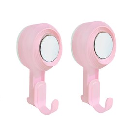 2 Pack Heavy Duty Bathroom Wall Vacuum Suction Cup Hooks, Load Capacity of 11 Pound, Removable and Reusable Waterproof Hooks for Shower Room, Outdoor, Key, Door, Marble, Camping Car (2, Pink)