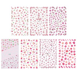 Flower Nail Art Sticker 3D Self Adhesive Pink Cherry Nail Decals Blossoms Floral Nail Accessories Supplies for Women Girls Nail Art DIY Decorations 7 Sheets