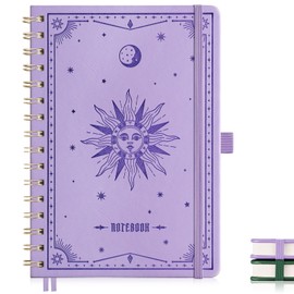 EMSHOI A5 Notebook for Women Men, 140 Numbered Pages Spiral Notepad, Leather Hardback Note Book, 100gsm Lined Journal for Office School Work Writing Note Taking, (15.8 x 21 cm) - Lightpurple