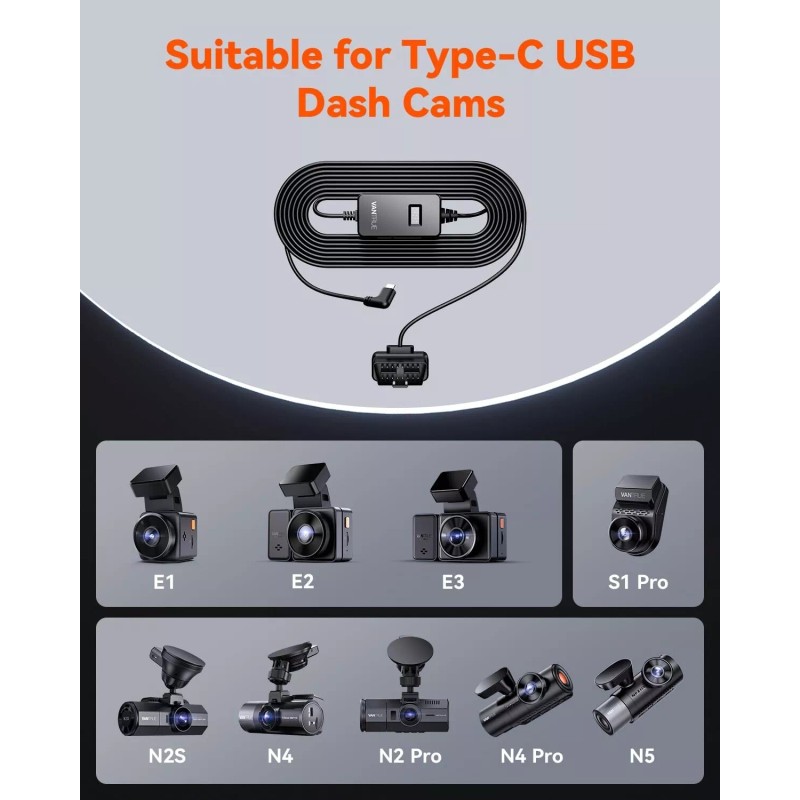 Vantrue OBD Hardwiring Cable for USB-C Dashcams with LCD Screen
