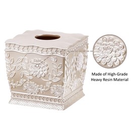 Resin Tissue Box Cover for Modern Home Decor - Minimalist Square Tissue Box Holder for Guest Room, Bedroom, Bathroom, Tabletop & Office - Durable and Aesthetic Tissue Holder, Rose Vine