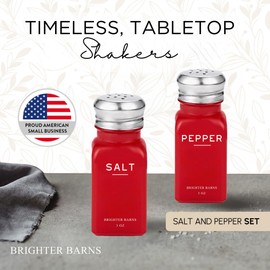 Red Salt and Pepper Shakers Set by Brighter Barns - Modern Kitchen Decor - Cute Glass Salt and Pepper Set with Stainless Steel Lid - Modern Kitchen Accessories for Home, Restaurant, Airbnb, Gift (Red)