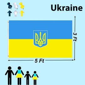 Ukraine Flag 5ftx3ft with Eyelets,Ukraine National Flag Badge,Ukrainian Flag Large Ukrainian Decoration Ukrainian National Flag Banner Bunting for Parade,Patriotic Activities Support,Garden Home Decor