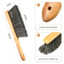 Patelai 2 Pieces Wooden Bench Brushes Fireplace Brush Natural Fiber Bench Soft Bristles Long Wood Handle Dust for Hearth Tidy Car Home Workshop Woodworking(Gray)