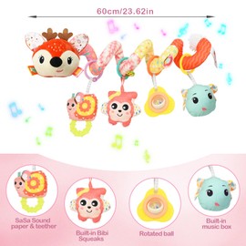 Coriver Baby Kinderwagen Spielzeug, Spiral Kinderwagen Hängespielzeug mit Spieluhr, Plüsch Aktivität Kinderwagen Spielzeug für Autositz Mobile Krippe, Neugeborene Sensorisches für ab 0-12 Monaten