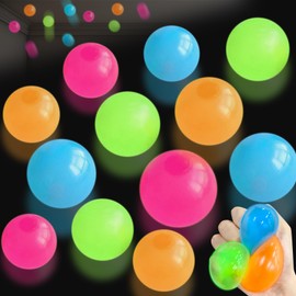 Tylices 12pcs Glow in the Dark Sticky Balls Toys, Upgraded Glowing Sensory Ball Stick to The Ceiling, Stress Balls for Kids and Adults, Autism& ADHD Toys, Stocking Stuffers & Party Favors
