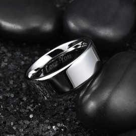 King Will BASIC 8mm Stainless Steel Ring Polished Plain Beveled Edge Wedding Band Laser Etched I Love You 8