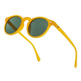 NIDOVIX Vintage Polarized Sunglasses for Men Women Round Retro Classic Fashion Eyewear UV400 Protection Sun Glasses (Yellow/Green)