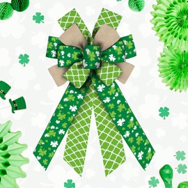 Hying Large St. Patrick's Day Bows for Wreath, Green Shamrock Wreath Bows Stripes Clovers Bows Irish Holiday Tree Bows Ornaments for Front Door Home Saint Patrick's Day Carnival Decorations