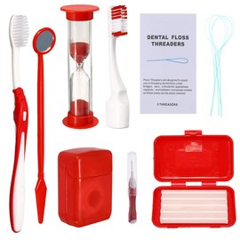 Ceonam Braces Cleaning Kit for Teeth, Portable Orthodontic Toothbrush Kit Oral Care Dental Travel Kit - Interdental Brush Dental Wax Dental Floss Toothbrush Box (Red)