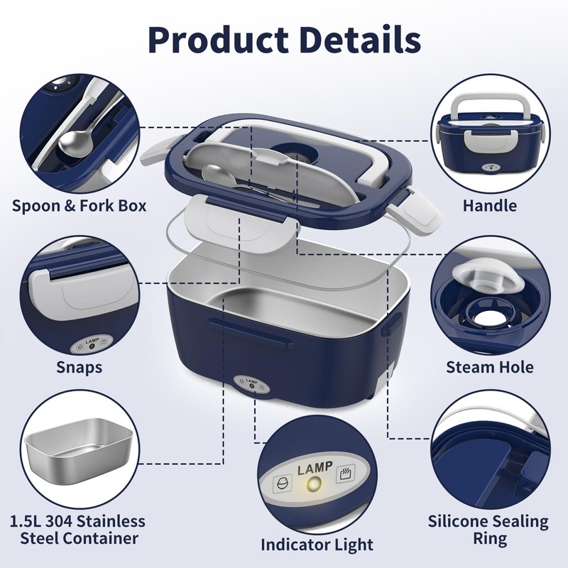 Vingud Electric Lunch Box Food Heater, 3 in 1 Heating