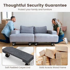 Goplus Furniture Moving Dolly, Heavy Duty Wood Rolling Mover with Wheels for Piano Couch Fridge Heavy Items, Securely Holds 1000 LBS (1 Pack with Handle)