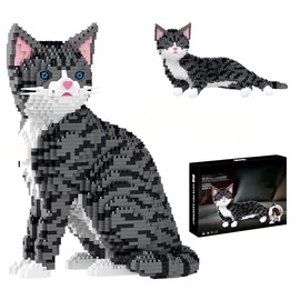 2 in 1 Cat Micro Building Blocks Set, Sitting or Lying Cute Tabby Model