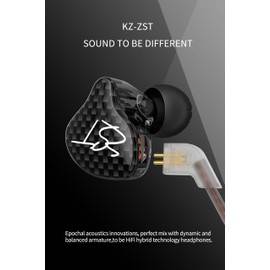 keephifi KZ ZST IEM Earphones 1BA+1DD Hybrid in Ear Monitor Noise Cancelling Earbuds with Custom-fit 3.5MM Jack Headphone Detachable Cable in Ear Earphones for Android, Computer (Black, No Mic)