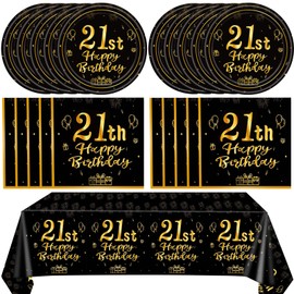 41 PCS 21st Birthday Decorations for Women Men Black and Gold Cheers to 21 Years Set Included Plates Napkins Tablecloth for Her Him 21 Years Old Birthday Party Supplies