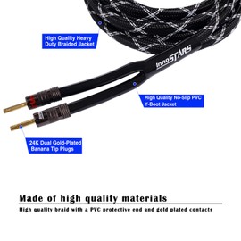 InnoStars 12AWG Premium Heavy Duty Braided Speaker Wire Cable with 24K Dual Gold-Plated Banana Tip Plugs (3 Feet), 99.99% Oxygen-Free Copper (OFC) - Black, 3 Ft