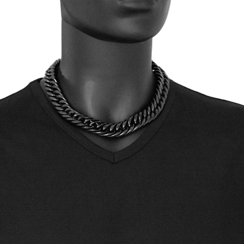 TIASRI Mens Black Plated Stainless Steel 17mm Strong Curb Cuban