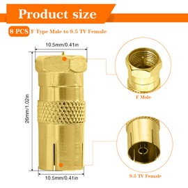 KUOQIY 8 PCS F Male Plug to RF Female Coaxial Aerial Adapter, TV 9.5 Female to F-Type Male Converter, Gold-Plated