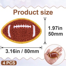PAGOW 4pcs Football Iron on Patches, Chenille Patches with Sequin Gold Edges, Iron on Sew on Football Embroidered Applique, Sewing Patches for Clothes Hats Jackets Jeans Bags Repair and Decor
