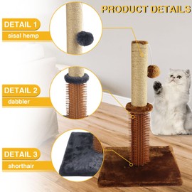 Small Scratching Post for Cats, Cat Tree Scratching Post with Cat Self Groomer Brush and Ball Toy, Cat Scratching Posts for Indoor Cats