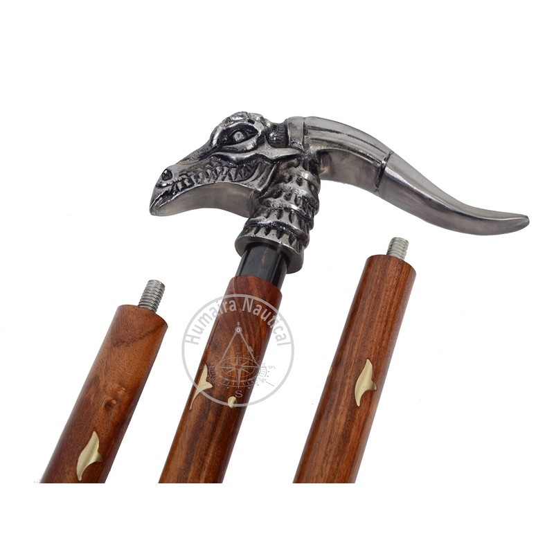 Dragon Head Walking Stick Wooden Shaft Walking Cane for Men