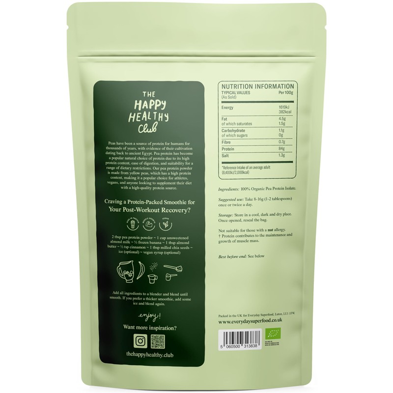Everyday Superfood Everyday Superfood Organic Pea Protein Powder 900g, 84%