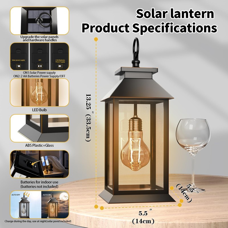 AYTPU 2 Pack Solar Lanterns Outdoor, Hanging Glass Solar Lights