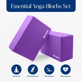 Tumaz Yoga Blocks 2 pack or Yoga Blocks with Strap - Supportive & Non-Slip Surface Exercise Blocks, High Density, Lightweight EVA Foam Yoga Blocks, Yoga Brick for All Yogi