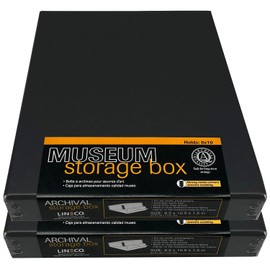 Lineco, 8x10 Black Museum Archival Storage Box, Drop Front Design. 8 1/2 x 10 1/2 x 1 1/2 In. Acid-Free with Metal Edge. Protects Pic Longevity, organize Photos or Documents, Crafts, Diy, Pack of 2