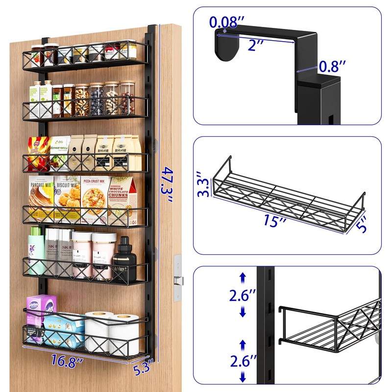 MIAOLI Over the Door Organizer, Black 6-Tier Pantry Door Organizer