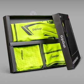 GripGrab Unisex - Adult Running Winter Gift Box 3 Pack for Runners with Touchscreen Gloves Thermal Hat Loop Neckerchief Gift Set, Yellow Hi-Vis, XS