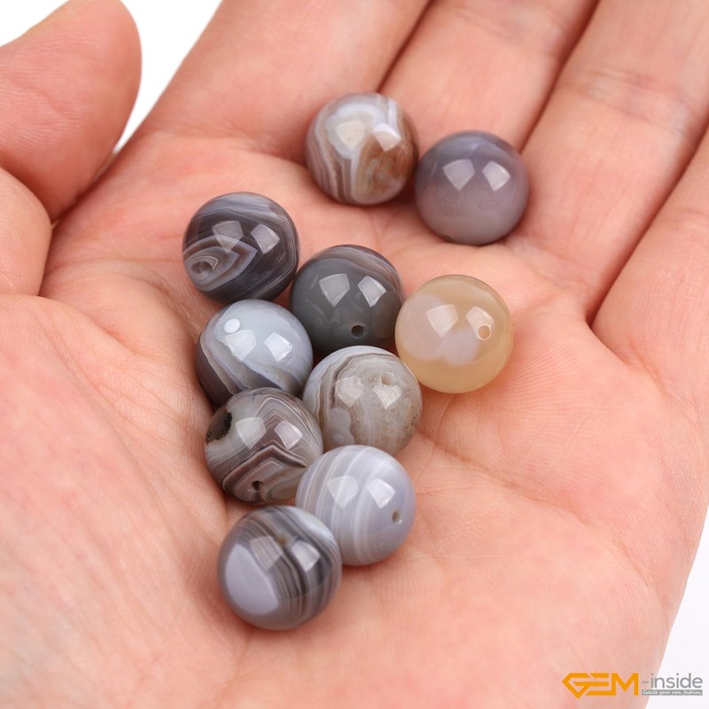 Gem-Inside 12mm Round Botswana Agate Beads Strand 15 Inches by