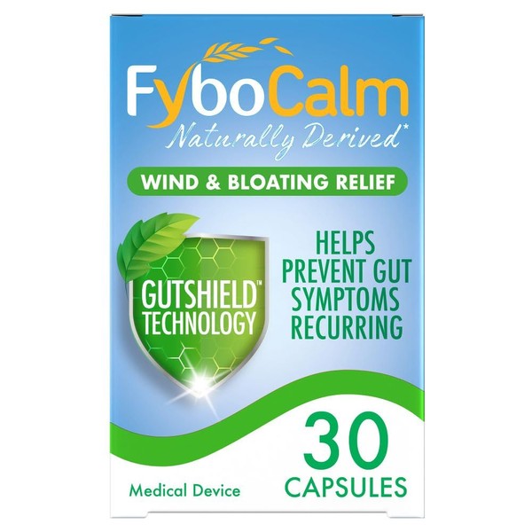 FyboCalm Wind & Bloating Relief, Naturally Derived, 30 Capsules, Abdominal Pain, Long Lasting Relief, Gluten Free, Lactose Free, Relieve & Prevent Gut Symptoms Recurring, Soothe Strengthen & Restore