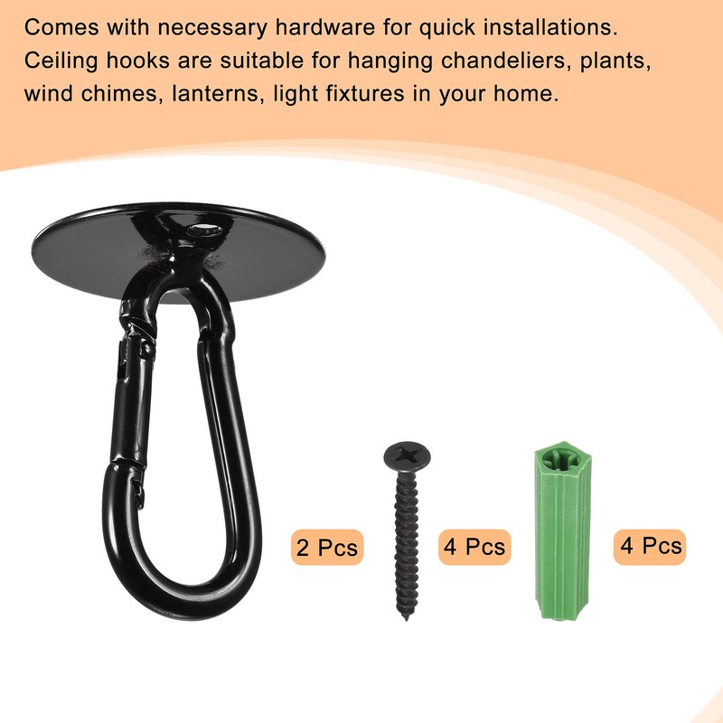 sourcing map Ceiling Hooks Snap Hook Wall Mounted 40x52mm Iron